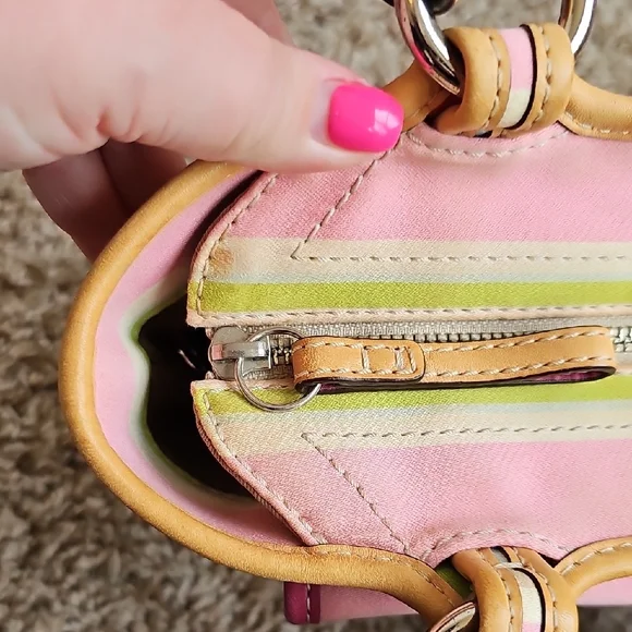 Vintage Coach Hampton Pastel Stripes Small Tote Bag #1888 Pink GUC - Picture 12 of 15